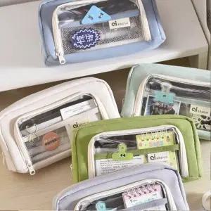 it 이중파우치 학용품 대용량필통 투명필통