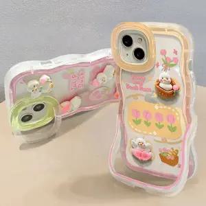 유니블링 아이폰 15 14 13 12 오리 데코덴 물결 거치대 케이스