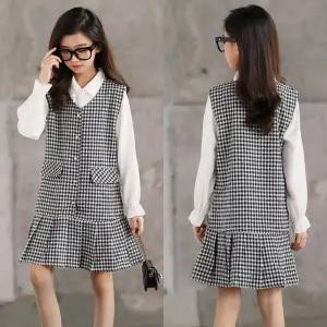 [삐삐네옷가게] 여아 주니어 하운드투스 봄 가을 블랙체크 원피스 초등학생 스커트