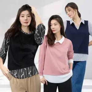 메시제이 러블리 블라우스 3종 스트라이프 레이어드 빅사이즈 30대 여성 결혼식하객룩 오피스룩