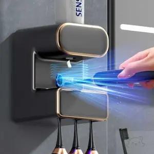 YWstore 자동센서 치약 디스펜서 칫솔살균기 블랙 치약홀더 무선칫솔소독기