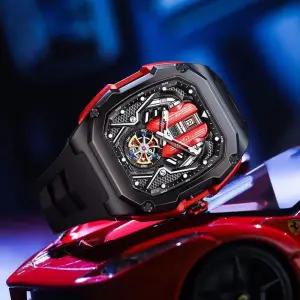 엔진 손목시계 남성용 기계식 방수 손목 시계 스포츠 블랙 모양 스틸 엔진시계