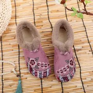 꽃무늬 털단화 털고무신 할머니 자수 여자 엄마 털신발 털신
