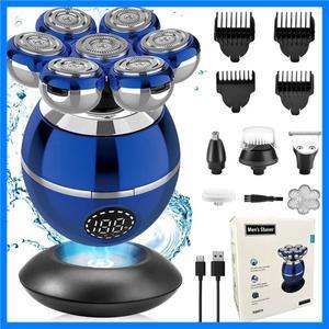 최신 5-in-1 전기 면도기 7D 플로팅 커터 헤드 대머리 머리 깎기 무선 충전 남성 코 트리머 전기 수염 면도