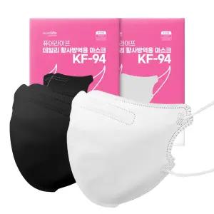 퓨어라이프 KF94 데일리 황사방역용 새부리형 마스크 대형 화이트 블랙 100매