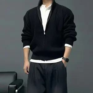 남자 풀 집업 두꺼운 오버핏 겨울 니트 가디건