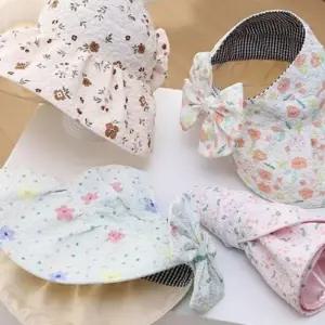 R63 러블리 키즈 유아 챙넓은 모자 뒷리본 포인트 키