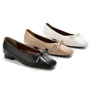 국내제작 스퀘어토 각코 절개 리본 통굽 여성 플랫Y WD7FE8A