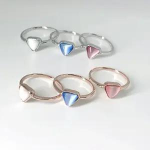 (다올)삼각 모양 실버 캣츠아이 반지 데일리 포인트 링