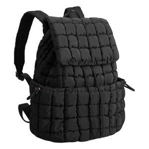 XSUIOY 여성용 퀼트 백팩 지갑 소형 경량 퍼퍼 퍼피 대학 노트북 나일론 캐주얼 북백 데이팩 탑 플랩 드로스트링 패딩 하이커 여행 짐 백팩(블랙)