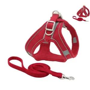 강아지 스웨이드 하네스 세트 레드 XS 반려견 산책