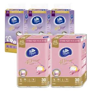 빈다 4D Deluxe 엠보싱 퍼스트로즈 롤화장지 4겹, 23m, 30롤, 2팩 + 4D Deluxe 엠보싱 미용티슈, 3겹, 100매, 5개입, 3팩