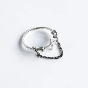 실버 엔틱 크로스 체인 반지