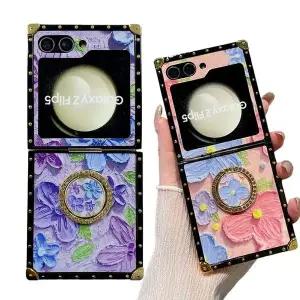 유니블링 갤럭시 z플립 6 5 4 3 블랙 프레임 꽃 유화 링 케이스