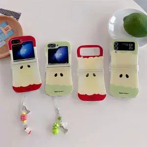유니블링 갤럭시z플립 감성 캐릭터 투명 힌지 폰 스트랩 케이스
