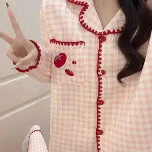 납작이 토마토 누빔 잠옷 겨울 체크 스티치 겨울 윈터 파자마 세트