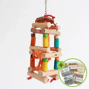 [하프클럽/올펫몰]원목 사각타워 앵무새 장난감 코코넛 버드토이 A867-1