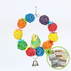 [하프클럽/올펫몰]오색등나무링 천연 앵무새 장난감 지끈공 그네 A1281
