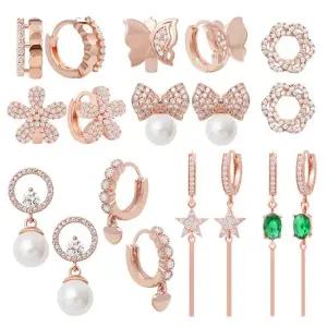 14K 골드핀 원터치 이어링 큐빅 진주 드롭 금침 귀걸이