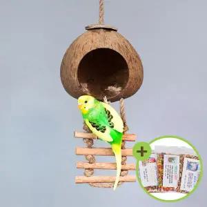 [하프클럽/올펫몰]천연 코코넛 새둥지 중소형 앵무새 사다리 장난감