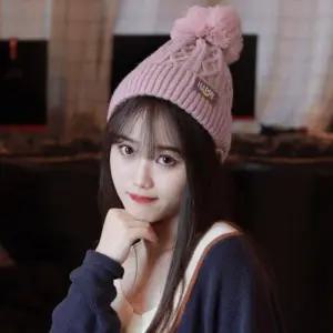 [라일리] Rly 여성 따뜻한 융털기모 겨울 방한모자 왕방울 니트비니