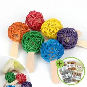 [하프클럽/올펫몰]아이스크림 봉 등나무 라탄볼 앵무새 장난감 OF-0434