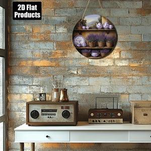 다미식 2D 평면 1개 원형 나무 벽 장식 표지판 라벤더 꽃 테마 바 주방 커피숍 가정 거실에