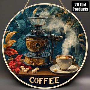 다미식 2D 평면 1개 원형 나무판 장식 그림 표지판 커피 머신 테마 바 주방 카페 가족용에