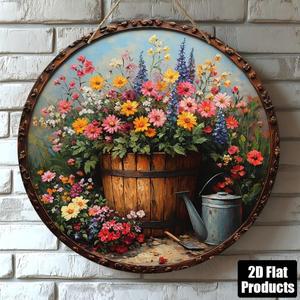 다미식 2D 평면 1개 원형 나무 장식 그림 표지판 정원  및 꽃 디자인 테마 바 주방 커피숍에