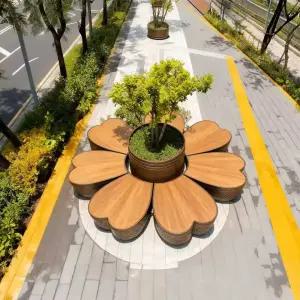 대형 조경 야외 벤치 의자 평상 평벤치 철제 원형 화분 세트 스툴 아파트 건물 정원 산책로