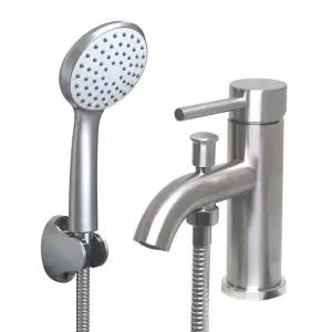 S-202 무광스텐 원홀 세면대수전 샤워기 겸용 욕실 세면기 수도꼭지