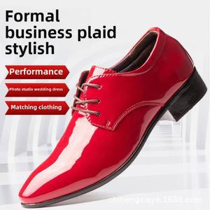 남성 가죽 구두 봄 가을 신상 비즈니스 정장 버전 뾰족코 레드 광택 에나멜