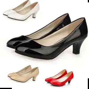 정장구두 여자 유광 에나멜 펌프스 구두 미들힐 둥근코 5.5cm