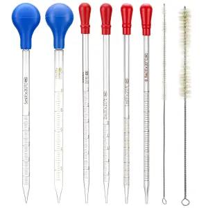 QWORK 유리 피펫 세트 0.5ml 1ml 2ml 3ml 5ml 10ml 나일론 브러시 2개 붕규산염 등급 드로퍼 8개