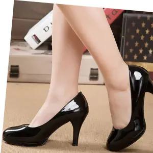 여자 애나멜 정장 구두 가보시힐 라운드 앞코 8.5cm