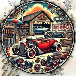 빈티지 의 핫로드 원형 알루미늄 벽  표지판 침실 독특한 디자인 방