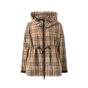 버버리 체크 후드 스트링 자켓