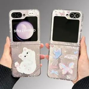 유니블링 갤럭시z플립 6 5 4 3 고양이 나비 은박 케이스 스트랩