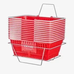 VEVOR 12 PCS 레드 플라스틱 식료품 바구니 16.5 x 11.8 8.27 인치 직사각형 21L 용량 모던 스타일 뚜껑