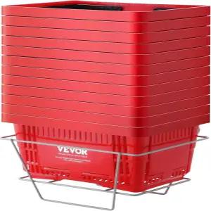 VEVOR 쇼핑 바구니 손잡이와 스탠드가 있는 12 24L 내구성 플라스틱 식료품 세트 16.73 x 11.61 8.86 인치