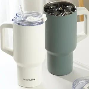 네오플램 대용량 스텐 텀블러 900ml 이중진공 손잡이 빨대