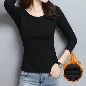 여성 기모 U넥 라운드넥 긴팔 티셔츠 스판 레이어드티