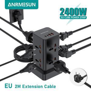 타워형 멀티탭 EU 플러그 서지 보호 2 USB 타입 C PD 20W 고속 충전 유니버설 콘센트 연장선