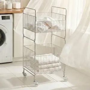 [홈앤미][신제품] 프리미엄 304 올스텐 이동식 대용량 위브 2단 빨래 세탁 바구니