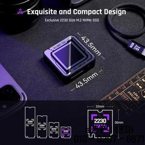 Dockcase 2230 M.2 NVMe SSD 인클로저(LCD 디스플레이 화면 포함) USB Type C Gen2 10Gbps