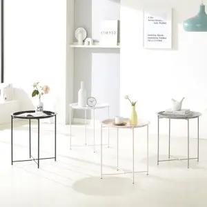 [키모] 접이식 원형 트레이 사이드 테이블 협탁 티테이블