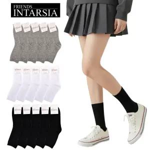인따르시아 여성용 장목양말 5켤레 여자 긴목 캐쥬얼 학생무지 면양말 검정 흰색양말