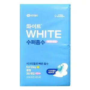 화이트 수퍼흡수 울트라슬림 중형 날개형 얇은 생리대 이중 샘방지 36매 1팩