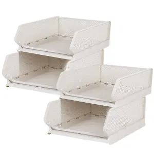 접이식 슬라이딩 리빙 수납박스/ 아이보리(중형) 4P