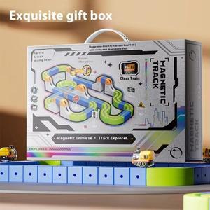 몽테조이 2025년  자석 자동차 STEM 레이싱카 레일트랙 세트 - 몬테소리 모터화 기차  중력 미로 장난감 크